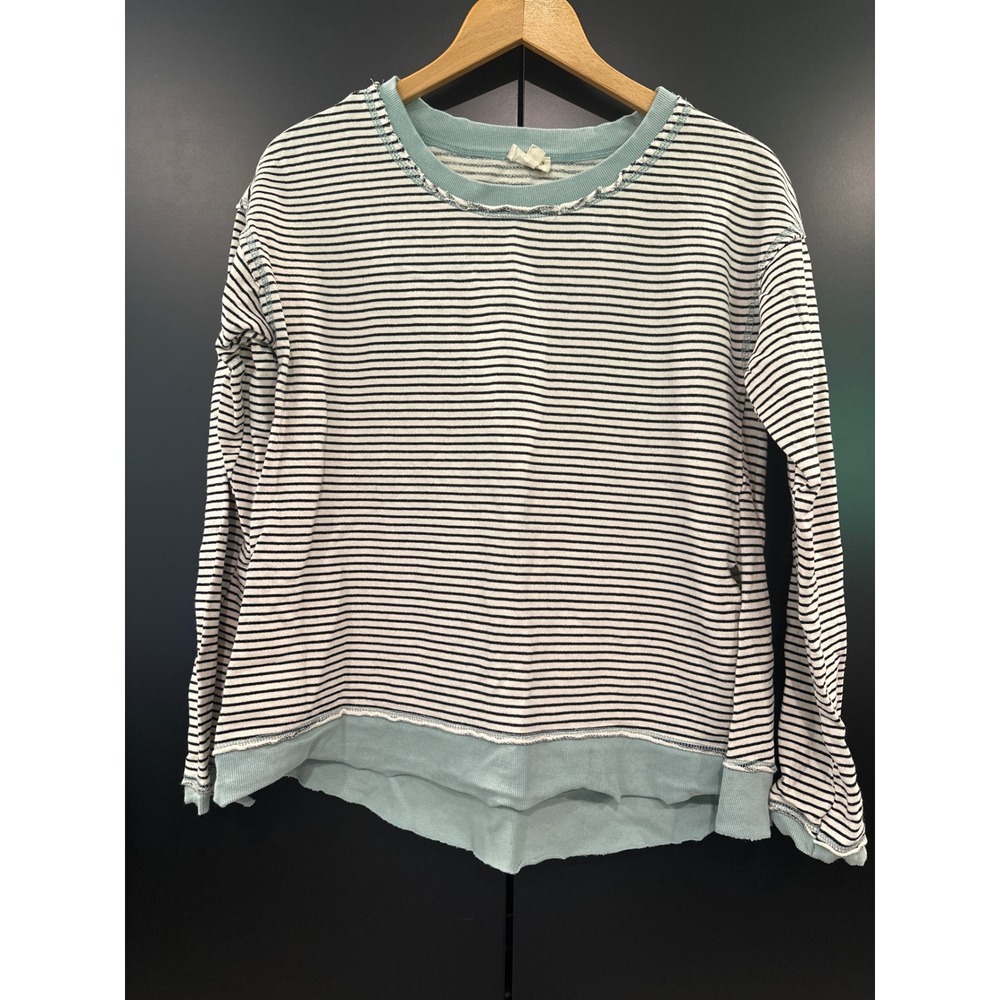 Hem & Thread Striped Long Sleeve Top Sage Green Contrast Small Style 30653‎